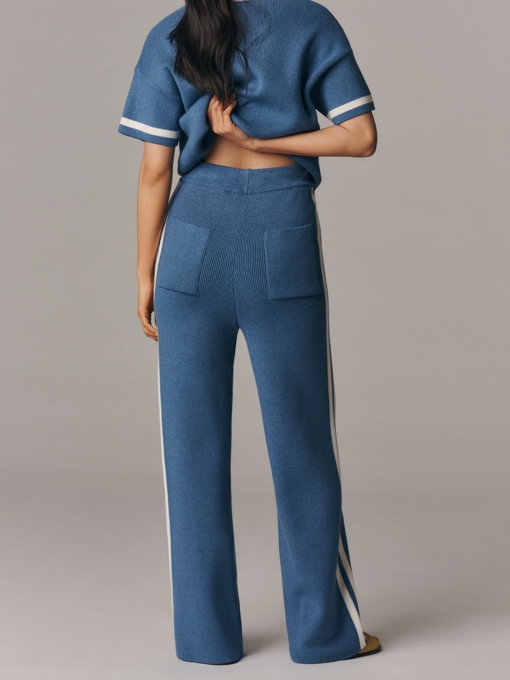 Maeve Wide-Leg Knit Pants with Side Stripes - Blue sz M NEW - Picture 2 of 13
